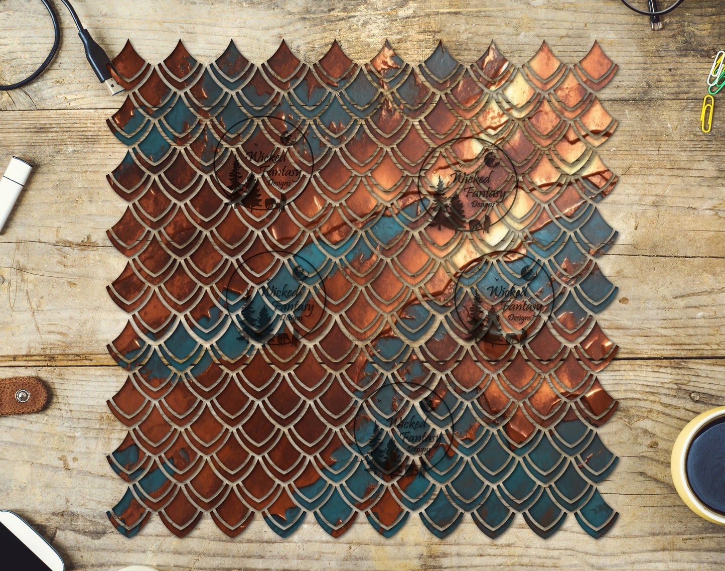 UVDTF Copper and Teal Dragon Scales 10"x10" Element