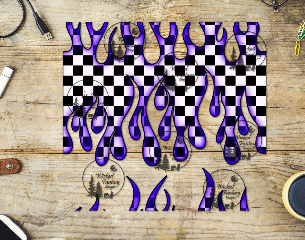 UVDTF Purple Checkered Flames 20oz 30oz 10"x10" Element