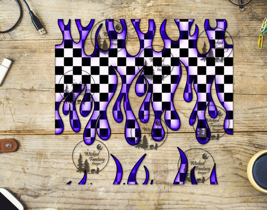 UVDTF Purple Checkered Flames 20oz 30oz 10"x10" Element