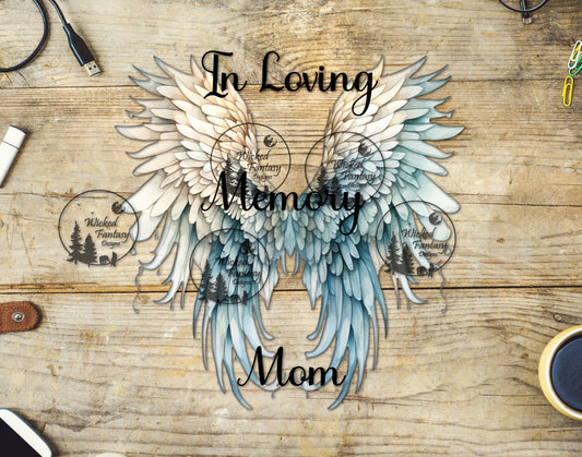 UVDTF In Loving Memory Mom Blue Angel Wings