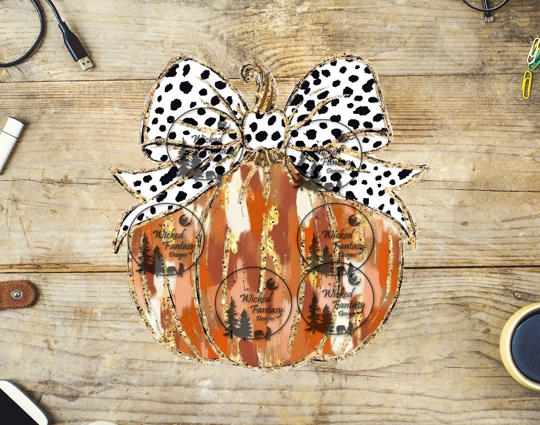 UVDTF Faux Glittered Pumpkin with Polka Dot Bow