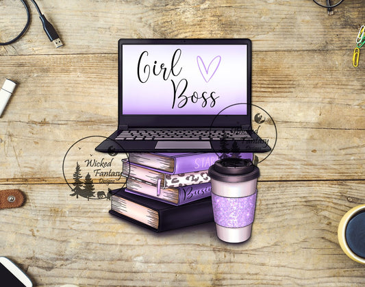 UVDTF Girl Boss Books Laptop Coffee Purple 1pc