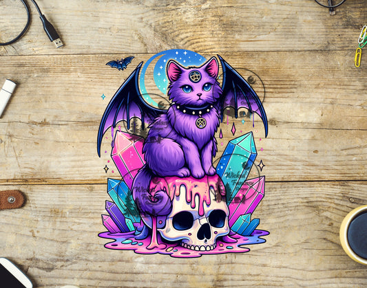 UVDTF Purple Cat with Crystals on Skull
