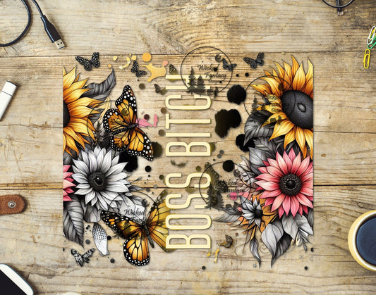 UVDTF Boss B*tch Sunflowers Butterflies Tumbler Wrap 20oz 30oz 10"x10" Element