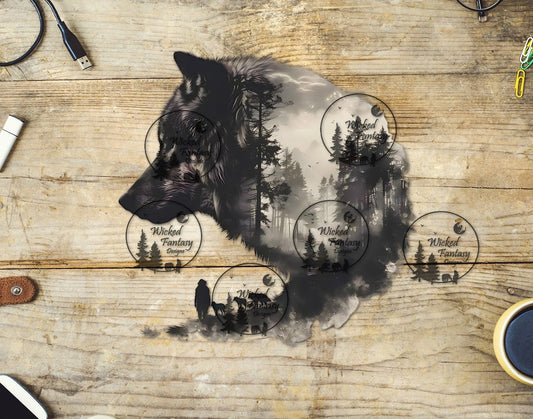 UVDTF Wolf Silhouette with Forest Overlay