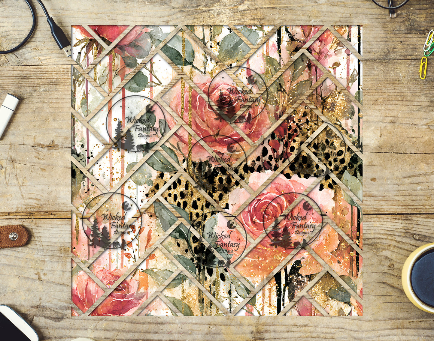 UVDTF Coral Roses and Leopard Herringbone 20oz 30oz 10"x10"