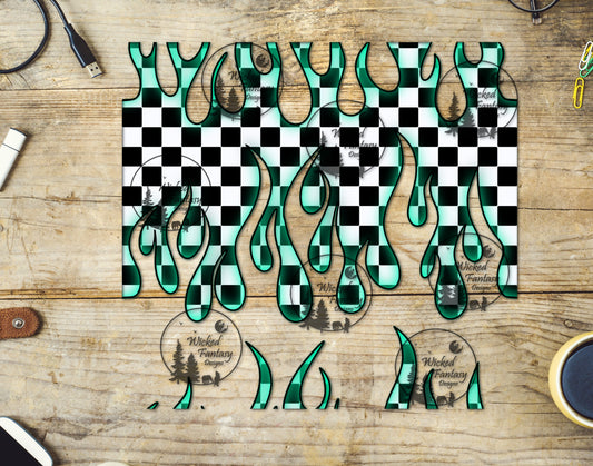 UVDTF Mint Checkered Flames 20oz 30oz 10"x10" Element