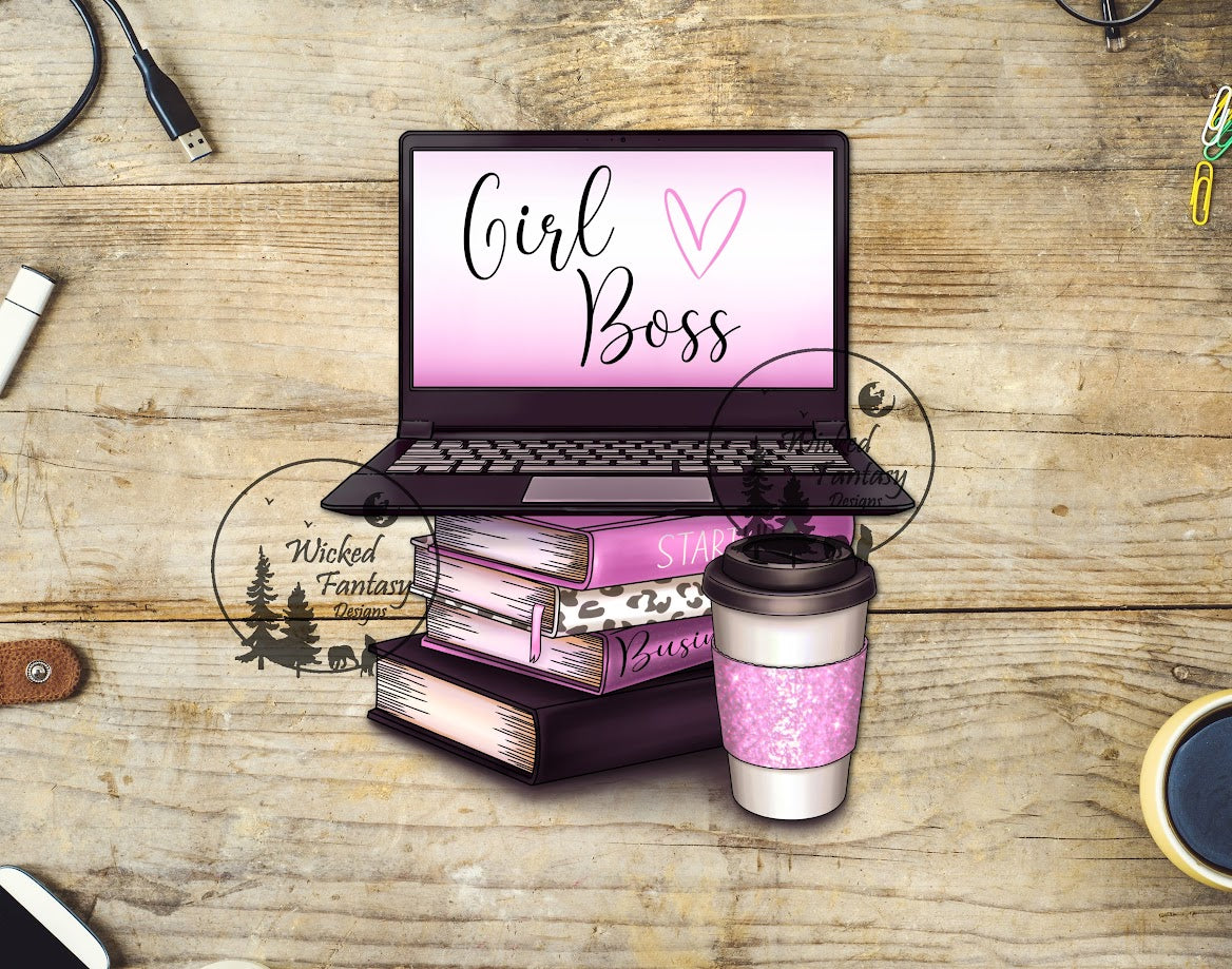 UVDTF Girl Boss Books Laptop Coffee Pink 1pc