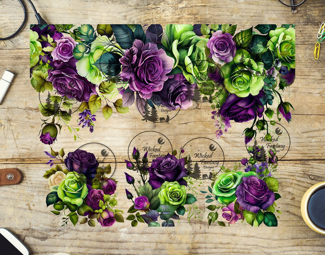 UVDTF Lime Green and Purple Floral 16oz 40oz Tumbler Wrap