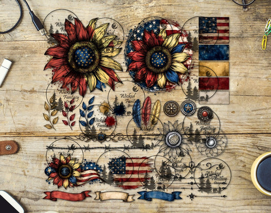 UVDTF Patriotic Sunflower Multimedia Element Sheet