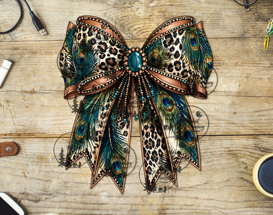 UVDTF Peacock Feather Leopard Bow
