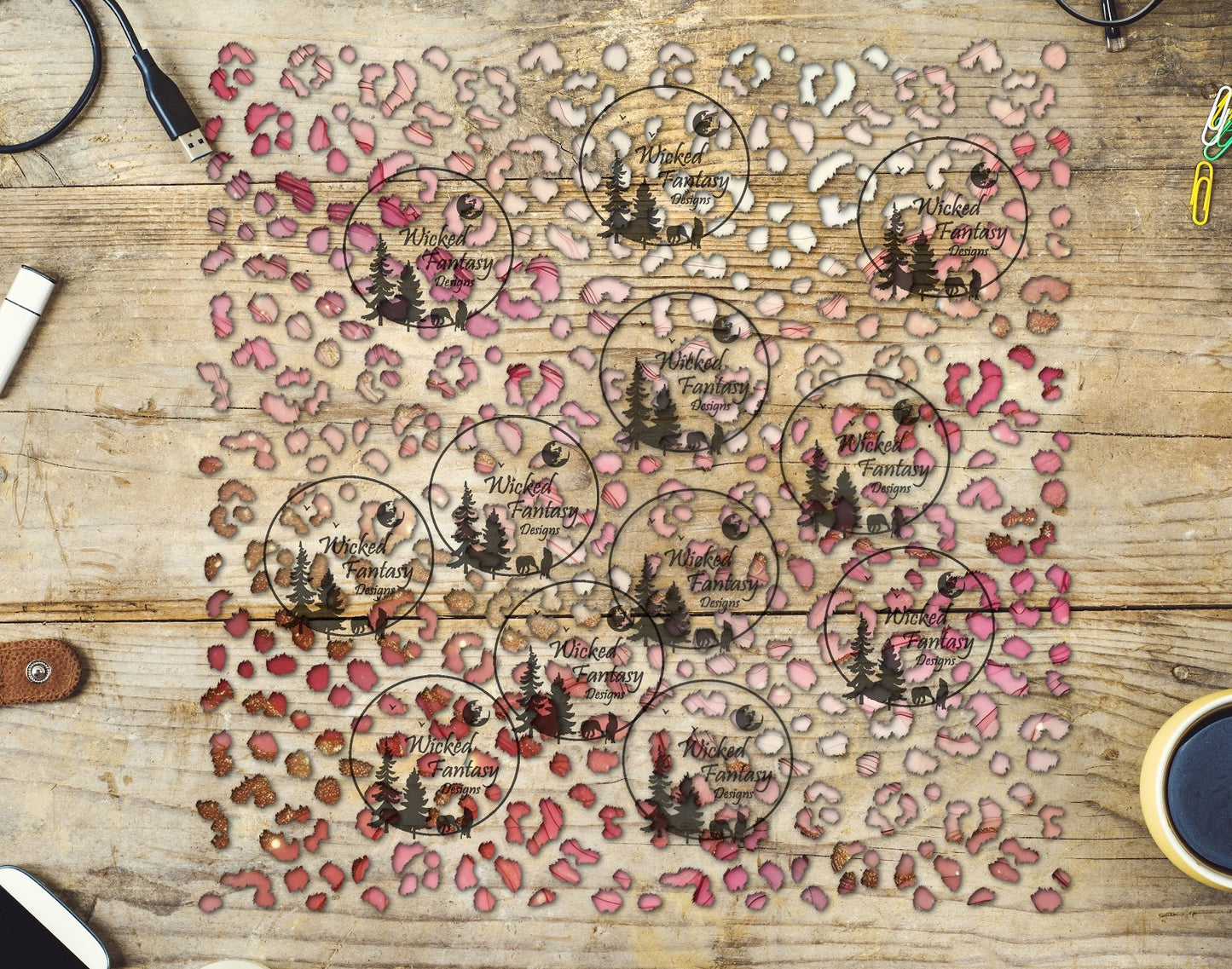 UVDTF Rosy Patina Small Fuzzy Leopard Print 10"x10" Element Sheet
