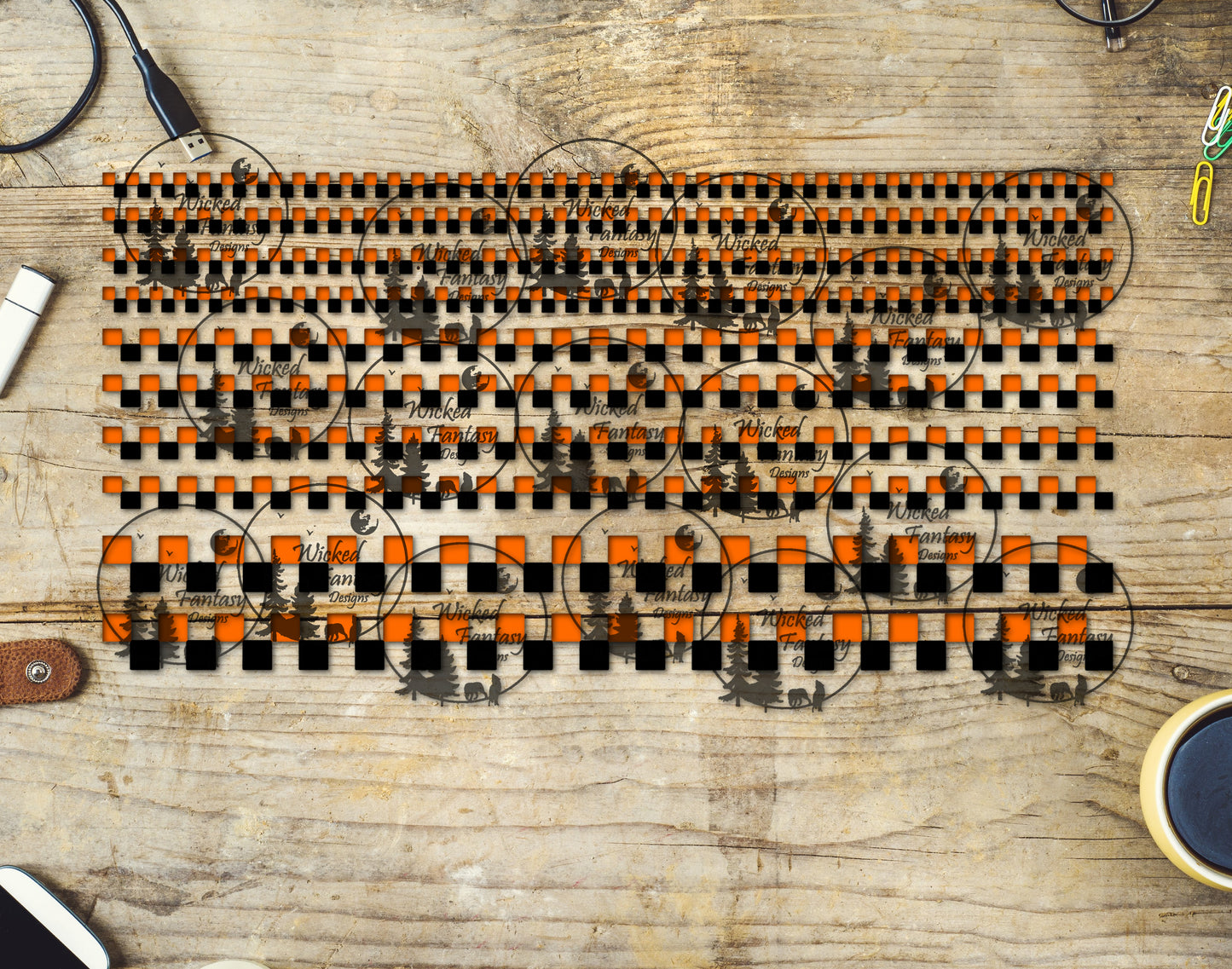 UVDTF Black and Orange Checkered 6x12" Striping Element