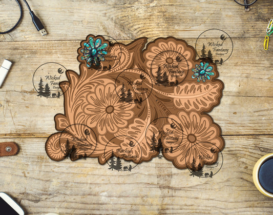 UVDTF Tooled Leather Oakleaf and conchos