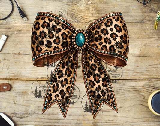 UVDTF Turquoise Gemstone Leopard Bow