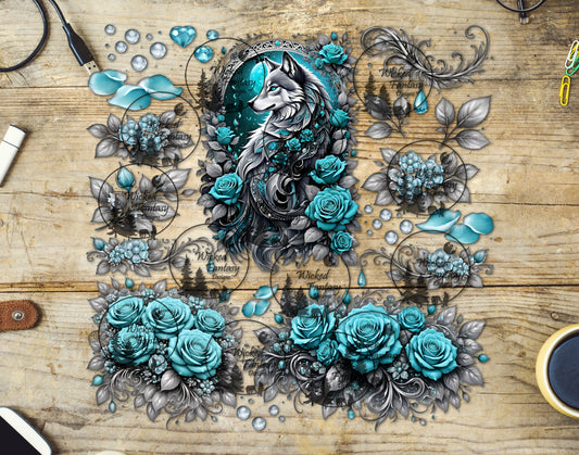UVDTF Silver Filagree Wolf 12x12" Element Sheet