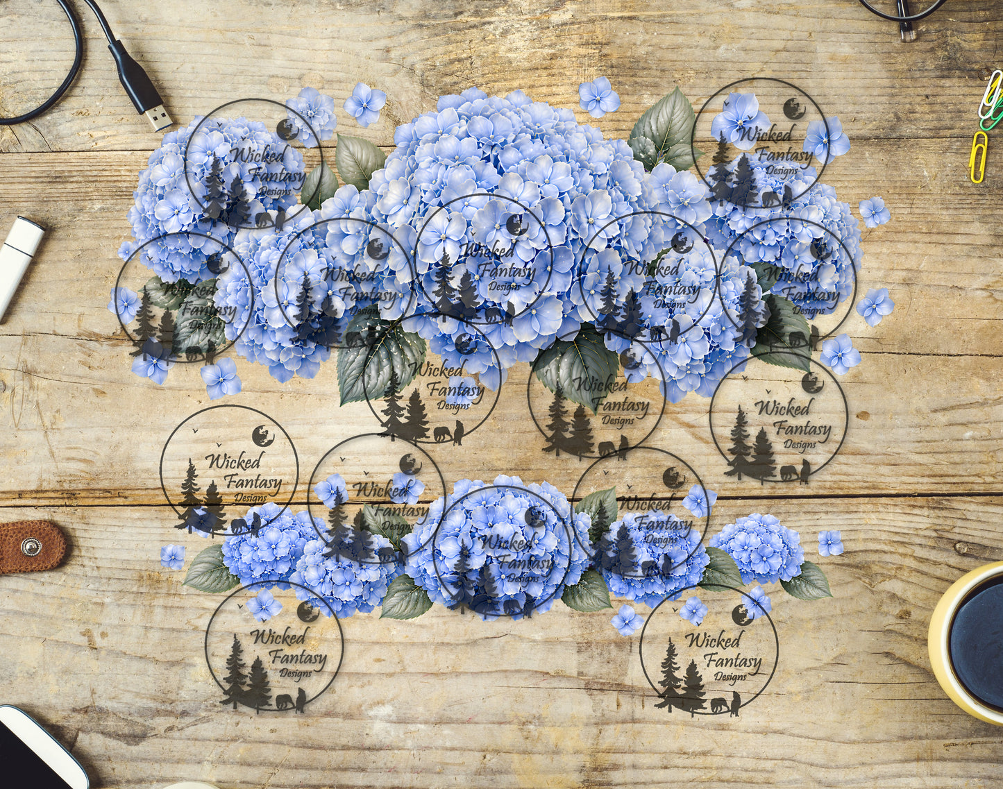UVDTF Blue Hydrangea Floral Arrangement 40oz 16oz