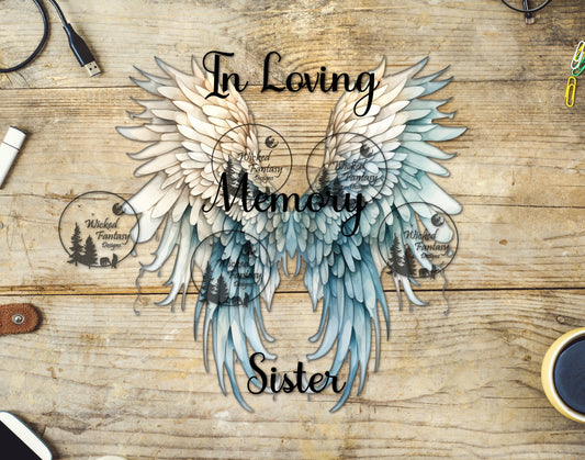 UVDTF In Loving Memory Sister Blue Angel Wings