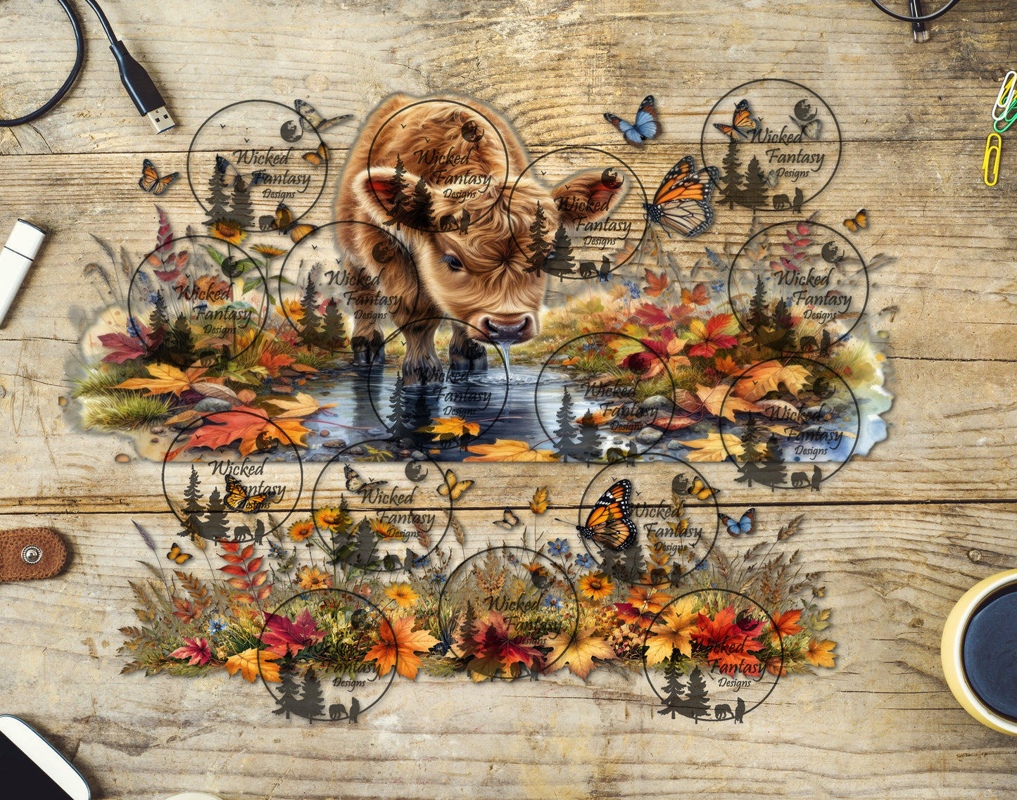 UVDTF Baby Cow in the Autumn Puddles 16oz 40oz Tumbler Wrap Element