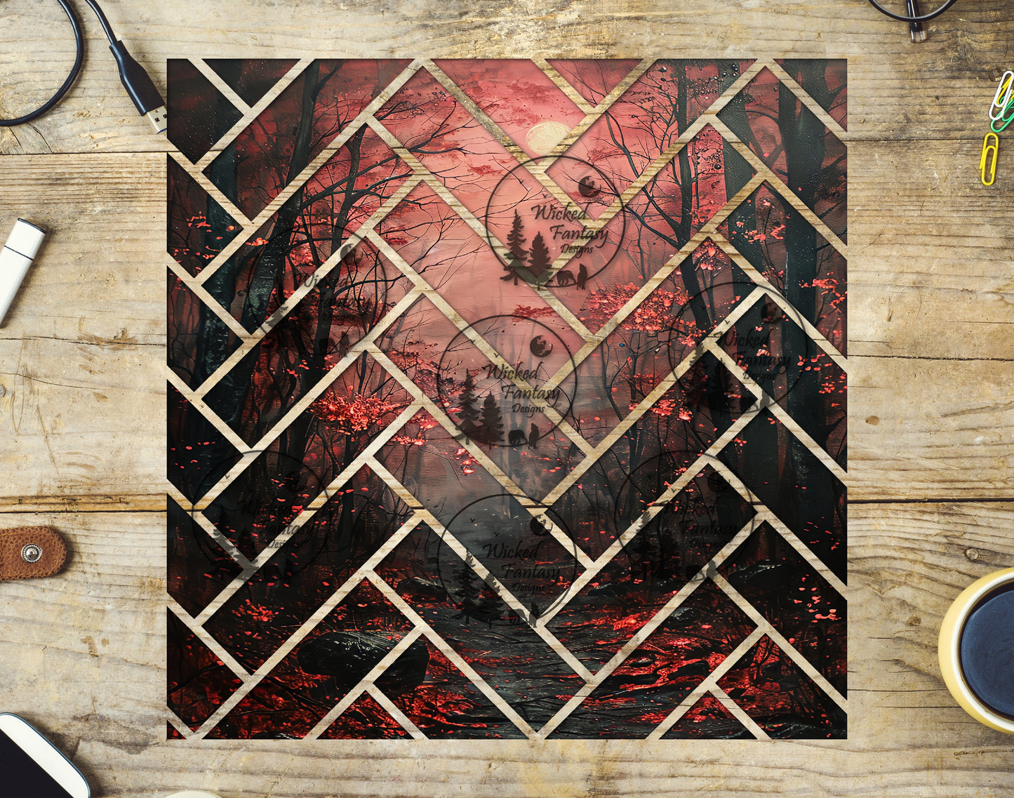 UVDTF Red and Black Forest Herringbone 20oz 30oz 10"x10"