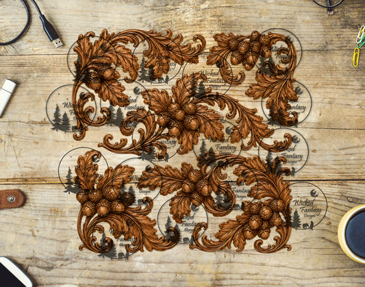 UVDTF Tooled Leather Oak Leaf Scroll 20oz 30oz