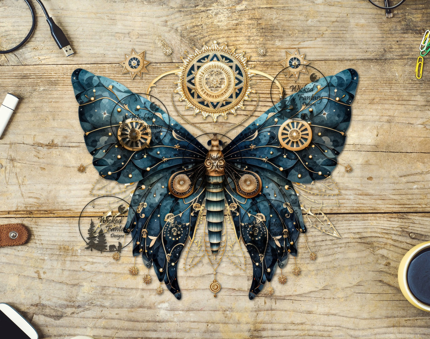 UVDTF Navy Steampunk Butterfly