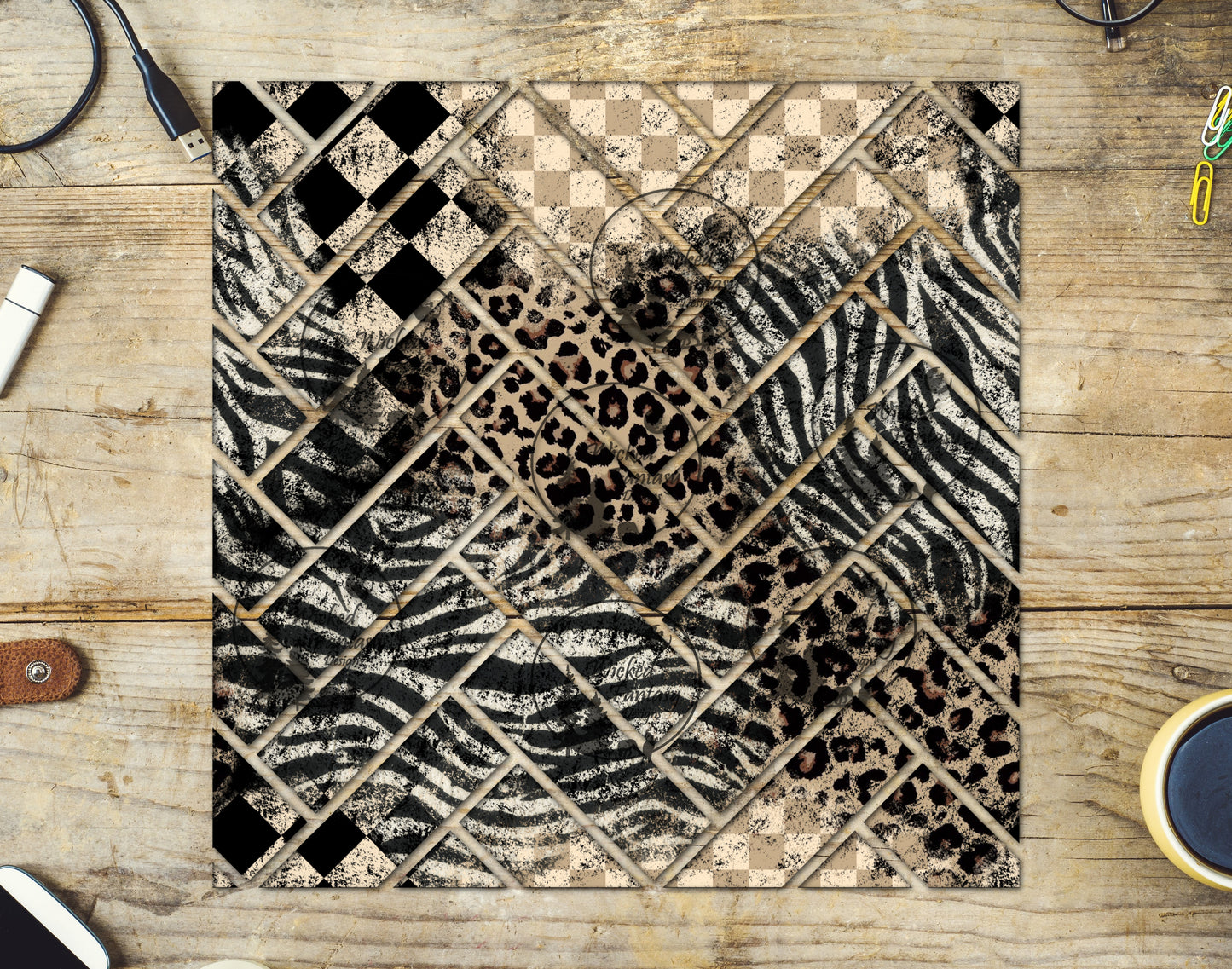 UVDTF Animal Print Grunge Herringbone 20oz 30oz 10"x10"