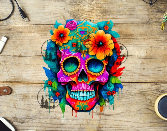 UVDTF Watercolor Pink and Teal Sugar Skull