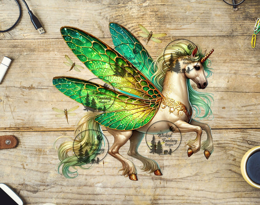 UVDTF Gilded Green and Yellow Pegasus Unicorn