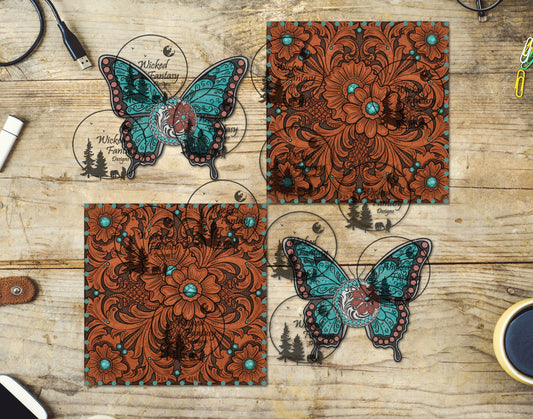UVDTF Butterflies and Tooled Leather Patches