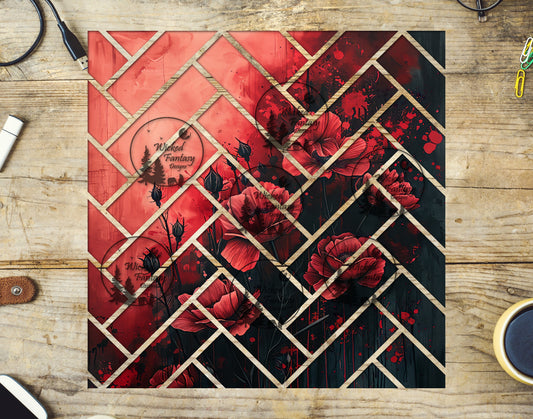 UVDTF Red Roses Black Herringbone 20oz 30oz 10"x10"