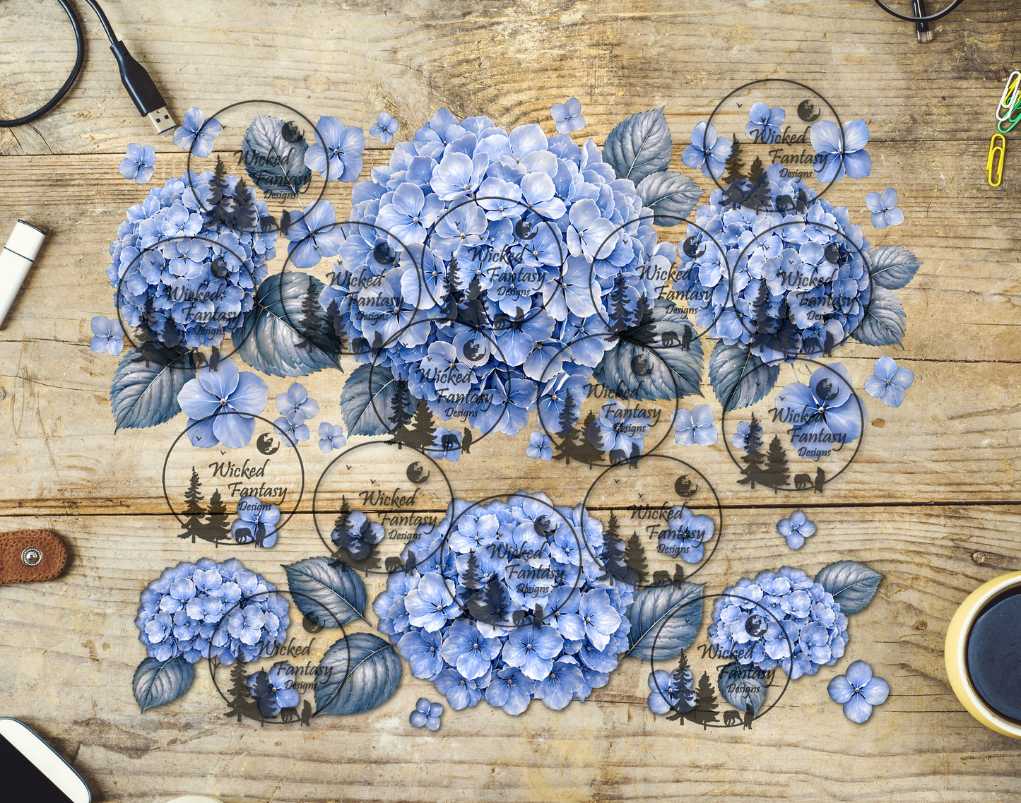 UVDTF Blue Hydrangeas 40oz 16oz