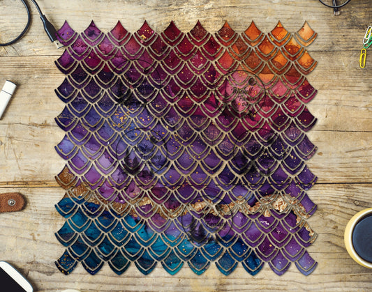UVDTF Purple Teal Ink Swirls Paint Splatter Dragon Scales 10"x10" Element