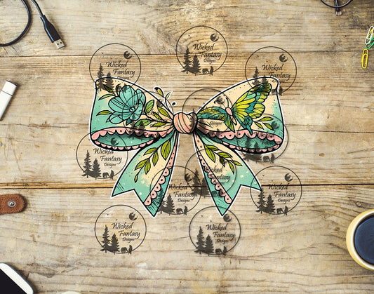 UVDTF Lime and Teal Butterfly Bow