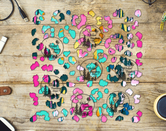 UVDTF Pink and Teal Brushstrokes Leopard Print Element 10"x10"