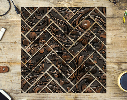 UVDTF Dark Tooled Leather Herringbone 20oz 30oz 10"x10"