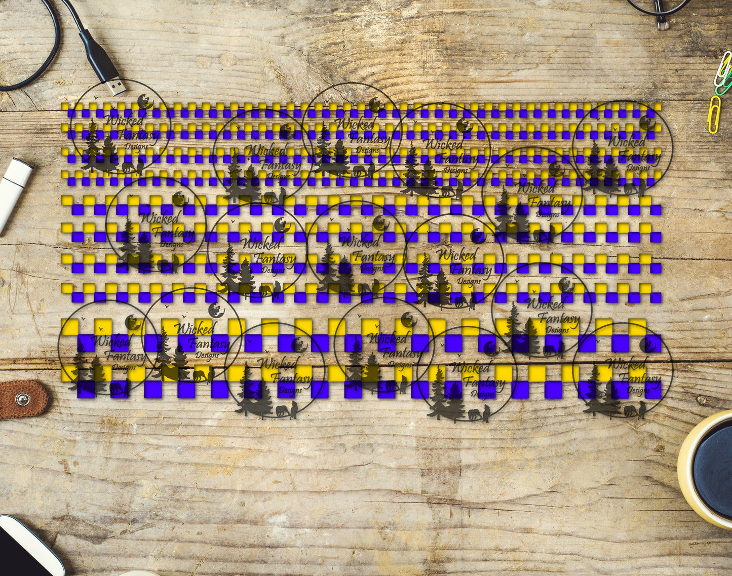 UVDTF Purple and Yellow Checkered 6x12" Striping Element