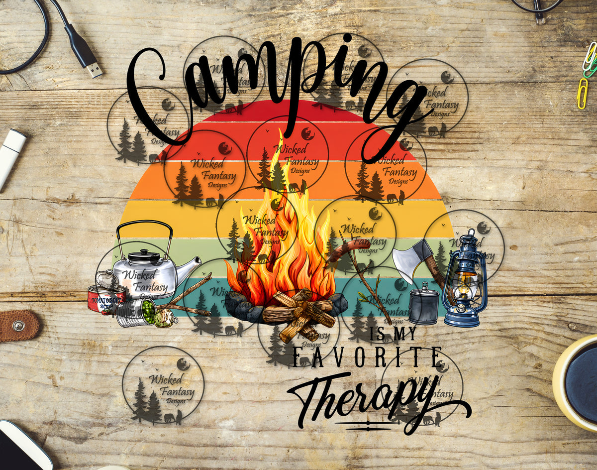 UVDTF Camping My Favorite Therapy Campfire Outdoors Nature