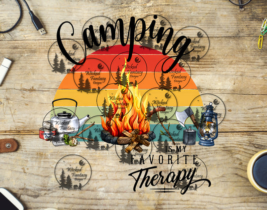 UVDTF Camping My Favorite Therapy Campfire Outdoors Nature