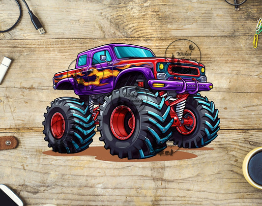 UVDTF Purple Monster Truck with Flames