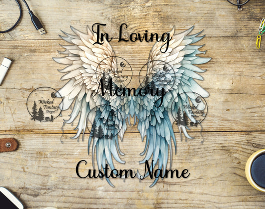 UVDTF In Loving Memory Custom Name Blue Wings