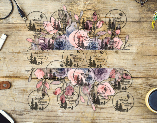 UVDTF Pale Pink and Lilac Flowers Border Elements