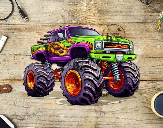 UVDTF Green and Purple Monster Truck