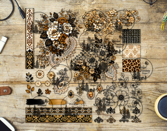 UVDTF Amber Ivory Paisley Floral Multimedia Element Sheet