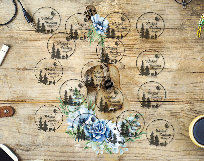 UVDTF Dusty Blue Floral Guitar