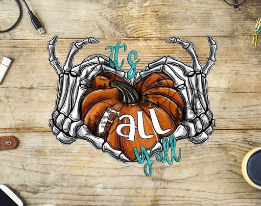 UVDTF It's Fall Y'all Skeleton Hands Heart Pumpkin