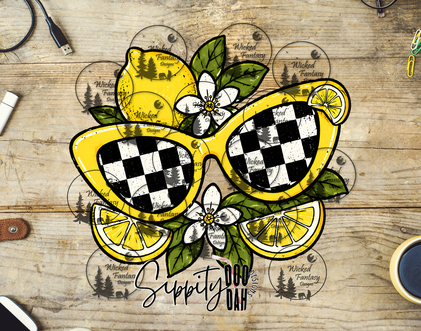UVDTF Checkered Lemons and Sunglasses