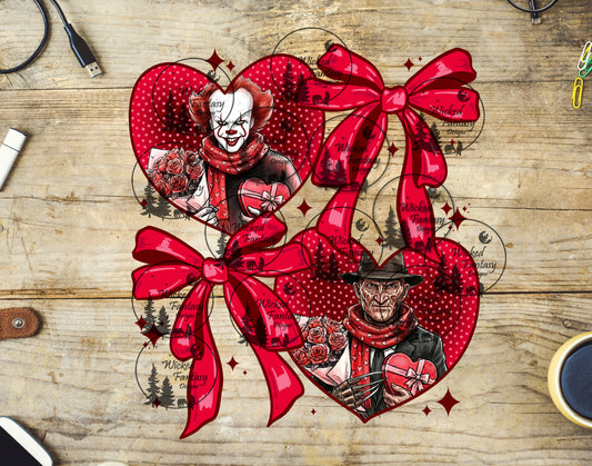 UVDTF Clown Horror Valentines with Bows