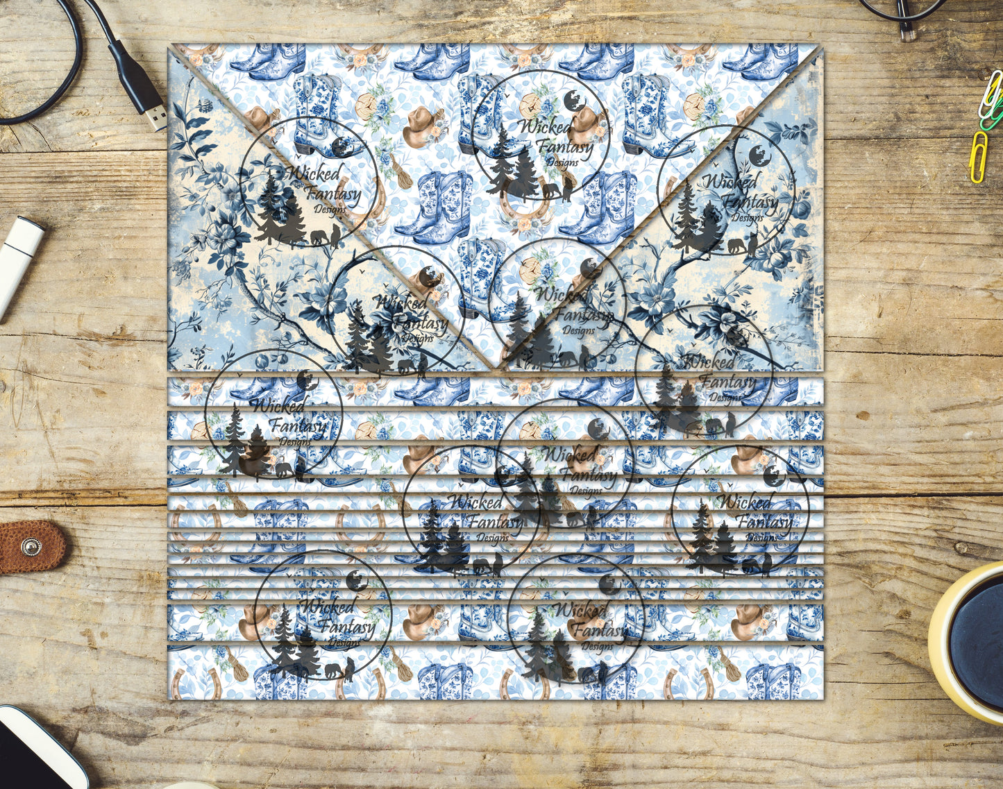 UVDTF Chinoiserie Cowgirl 20oz 30oz 10"x10" Triangles and Striping Element Sheet