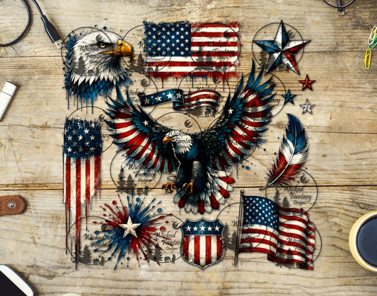 UVDTF Grunge Patriotic Eagle Element Sheet
